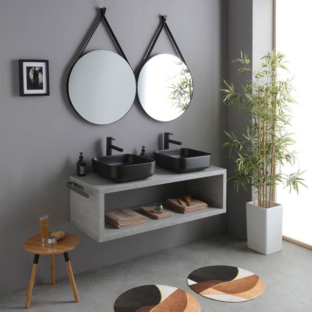 MEUBLE DE SALLE DE BAINS SUSPENDU 120CM AVEC LAVABO CARRÉ NOIR MAT | KYOTO
