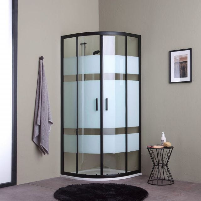 CABINE DE DOUCHE D'ANGLE 90X90 PROFILS VERRE SÉRIGRAPHIÉ NOIR MAT | CITY