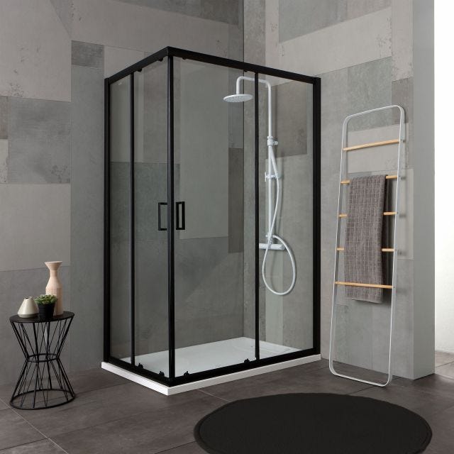 CABINE DOUCHE 80X120 PROFIL NOIR OPACQUE CRISTAL TRANSPARENT | CITY