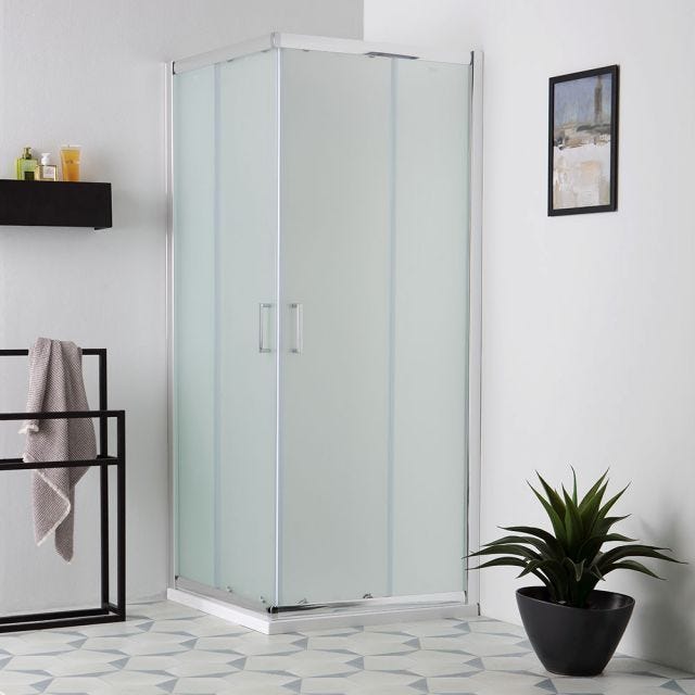 CABINE DE DOUCHE EN VERRE DÉPOLI CARRÉE 80X80 AVEC PORTES COULISSANTES | GIADA