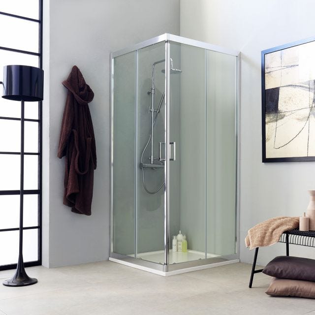 CABINE DE DOUCHE TRANSPARENTE CARRÉE 80X80 OUVERTURE COULISSANTE DESIGN MODERNE