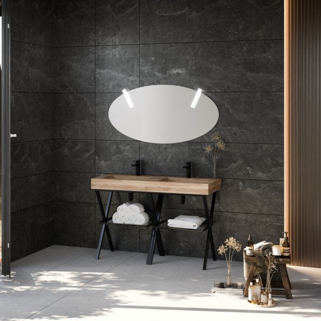 MEUBLE DE SALLE DE BAINS À POSER 120CM 2 SUPPORTS MÉTALLIQUES ET LAVABO HPL  | DIAMANTE