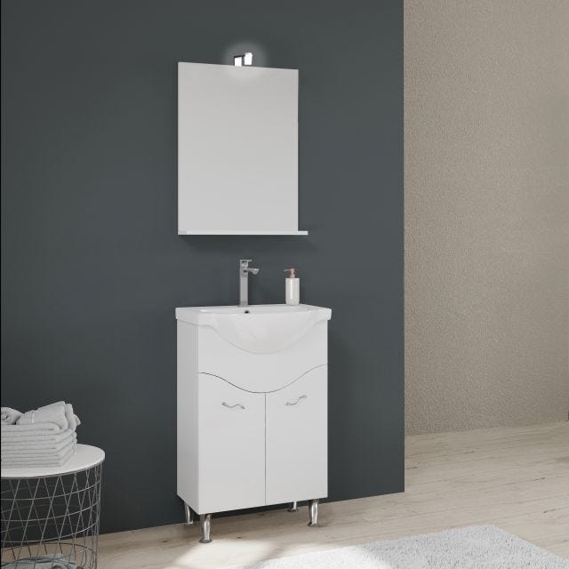 MEUBLE DE SALLE DE BAINS AU SOL DE 56,5 CM AVEC LAVABO ET MIROIR BLANC | EASY