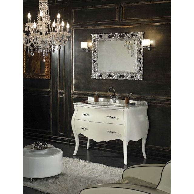 MEUBLE STYLE SHABBY BAROQUE EN BLANC AVEC TIROIRS ET PIEDS