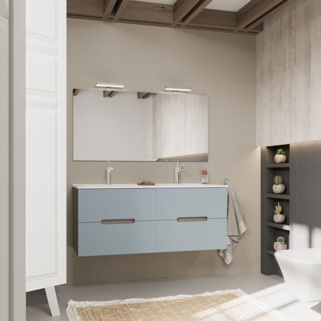 MEUBLE DE SALLE DE BAIN 120CM DOUBLE LAVABO, TIROIRS BLEU MAT | MAGNOLIA