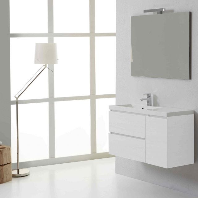 MEUBLE DE SALLE DE BAINS MODERNE 90 cm AVEC TIROIRS MANHATTAN BLANC