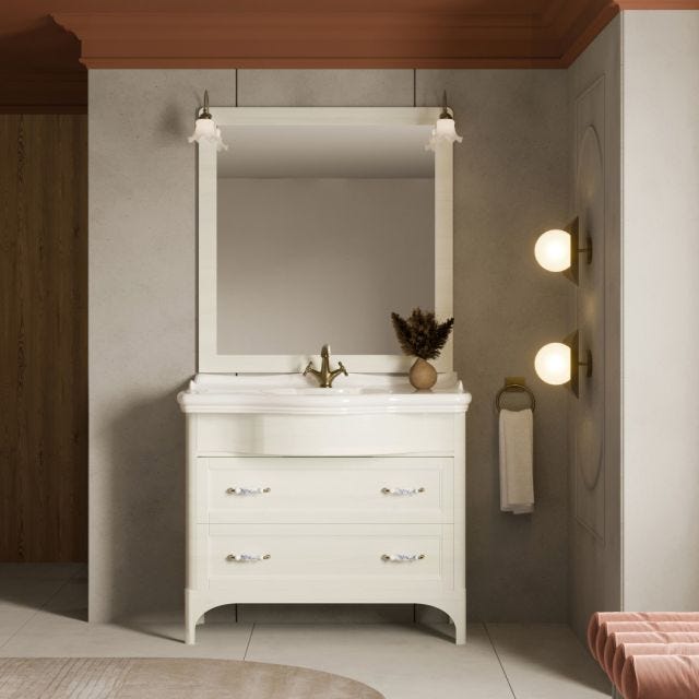 MEUBLE DE SALLE DE BAIN 115CM BLANC DÉCAPÉ 2 TIROIRS | TOSCANA