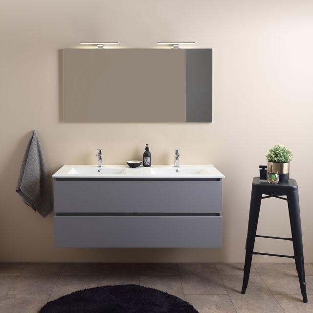 MEUBLE DE SALLE DE BAINS DOUBLE VASQUE 120CM AVEC TIROIRS GRIS | BARCELLONA