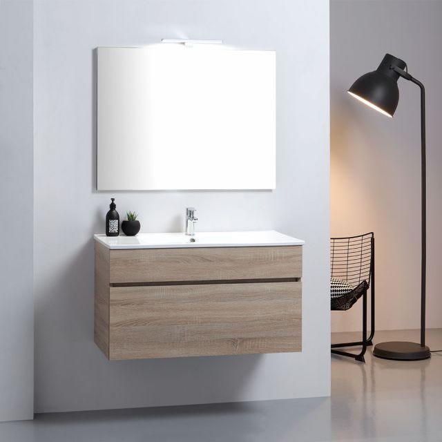 ARMOIRE DE SALLE DE BAIN MURALE 90 CM WELL EN CHÊNE | SOLEIL