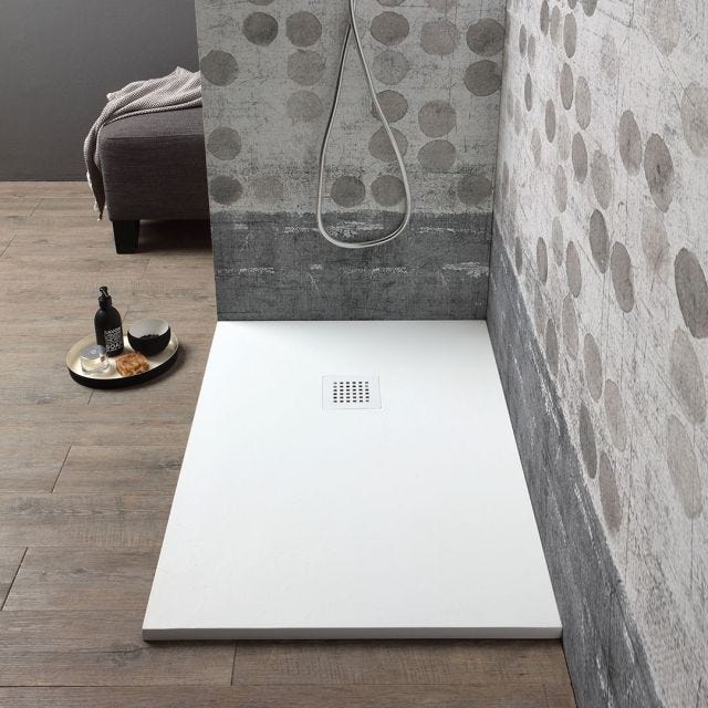 RECEVEUR DE DOUCHE REDUCIBLE 90X70 BLANC EFFET PIERRE | MUSE
