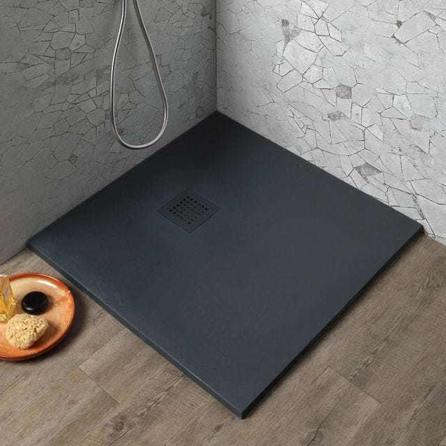 RECEVEUR DE DOUCHE 70X70 EN RÉSINE GRIS ANTHRACITE EFFET PIERRE  | MUSE