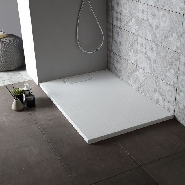 RECEVEUR DE DOUCHE 80X120 EXTRA-PLAT BLANC MAT EFFET PIERRE | MART