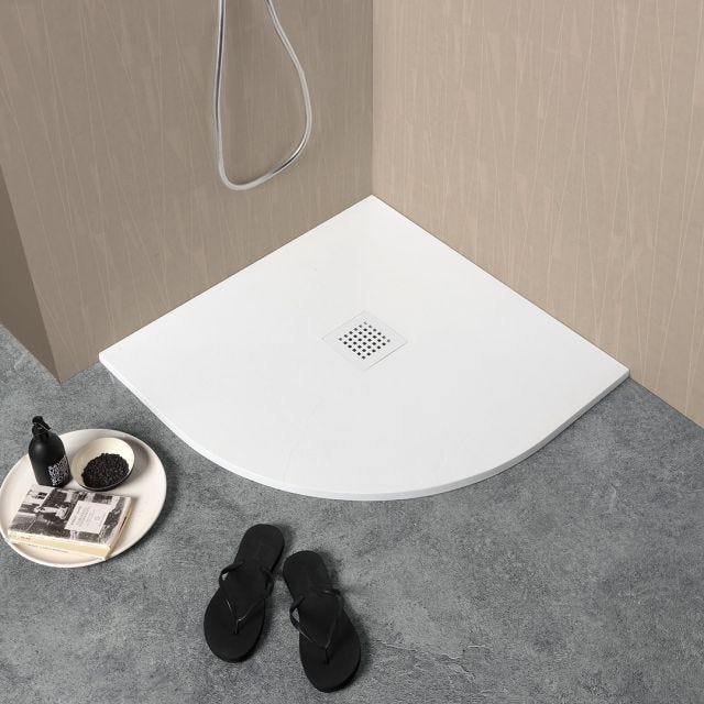 PLATEAU DE DOUCHE ANGULAIRE 90X90 EN RÉSINE BLANCHE FINE | MUSE