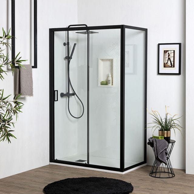 PORTE DE DOUCHE NICHE DE 120 CM AVEC PAROI FIXE DE 80 CM H: 190 CM AVEC PORTE COULISSANTE | CITY