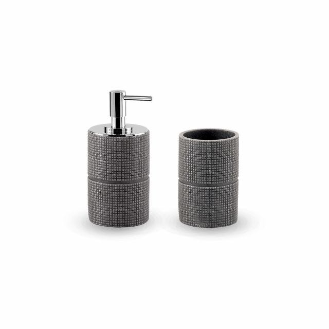 SET D'ACCESSOIRES DE SALLE DE BAINS POUR LAVABO : DISTRIBUTEUR DE SAVON ET PORTE-BROSSE À DENTS | MARILY