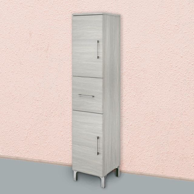 DEMI-PÉDESTAL DE SALLE DE BAIN 150CM TIROIR ET DEUX PORTES CHÊNE GRIS | RIMINI