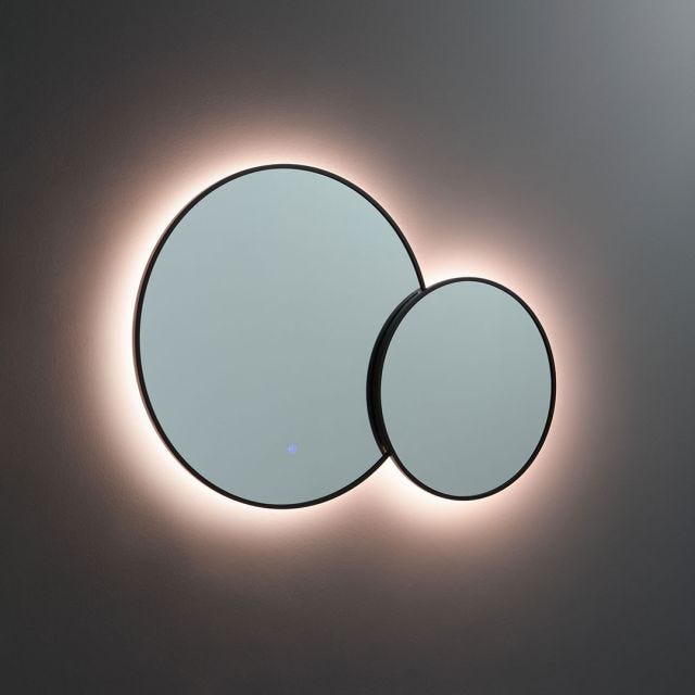 DOUBLE MIROIR ROND AVEC BORD NOIR ET RÉTRO-ÉCLAIRAGE PAR LEDS