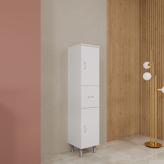 COLONNE DE SALLE DE BAIN SUR PIED 150CM, 2 PORTES ET 1 TIROIR BLANC BRILLANT | EASY